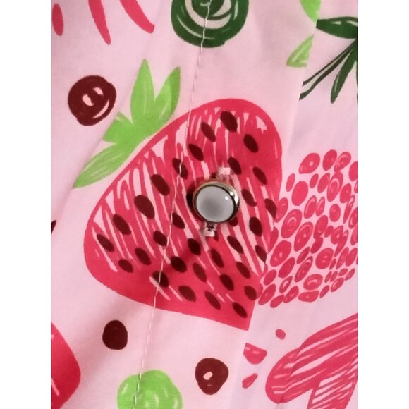 Shein Curve Pink Strawberry Print Ruffled Blouse Snap Buttons Top Plus Size 4XL - Picture 4 of 7